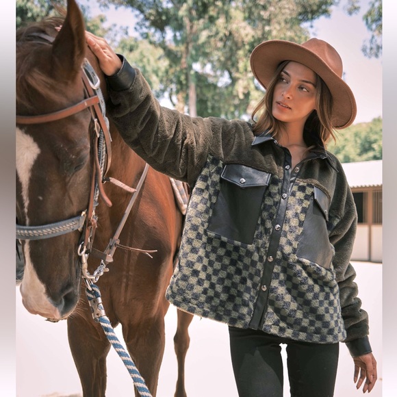 23 Fabulous Checkerboard Faux Fur and Leather Jacket - Picture 2 of 5